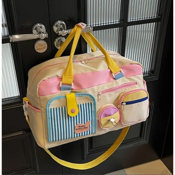 Multi-Pocket Carry All Pastel Shoulder Bag Duffle Diaper Bag Weekender - Picture 1 of 11